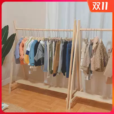Nordic style children's clothing store simple floor hanger clothing store shelf clothing hat display rack Net Red children's solid wood hanger