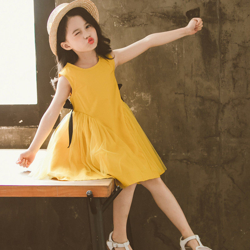 Korean Girls Western Style Dress 2022 Summer New Children's Fashion Princess Dress Girls Trendy Summer Dress Skirt