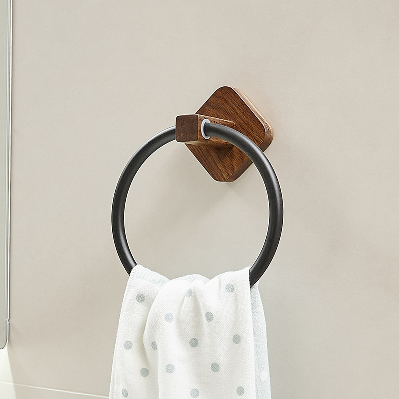 Walnuts Wood Free Punching Towel Ring Bathroom Toilet Solid Wood Wool Towel Rack Creative rack Containing Racks-Taobao