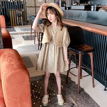 Girls dress suit 2022 Summer new Child foreign air princess dress girl Machia crummy dress Two sets