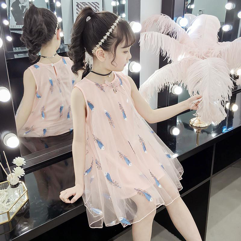 Korean girls' chiffon dress summer dress 2022 new middle-aged children's foreign style mesh sleeveless vest princess skirt tide