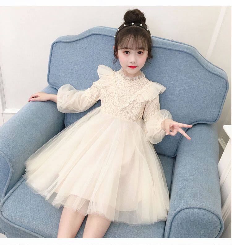 Girls' dress autumn dress 2022 new Korean style foreign style children's dress gauze skirt girl long-sleeved princess skirt children's skirt - Taobao