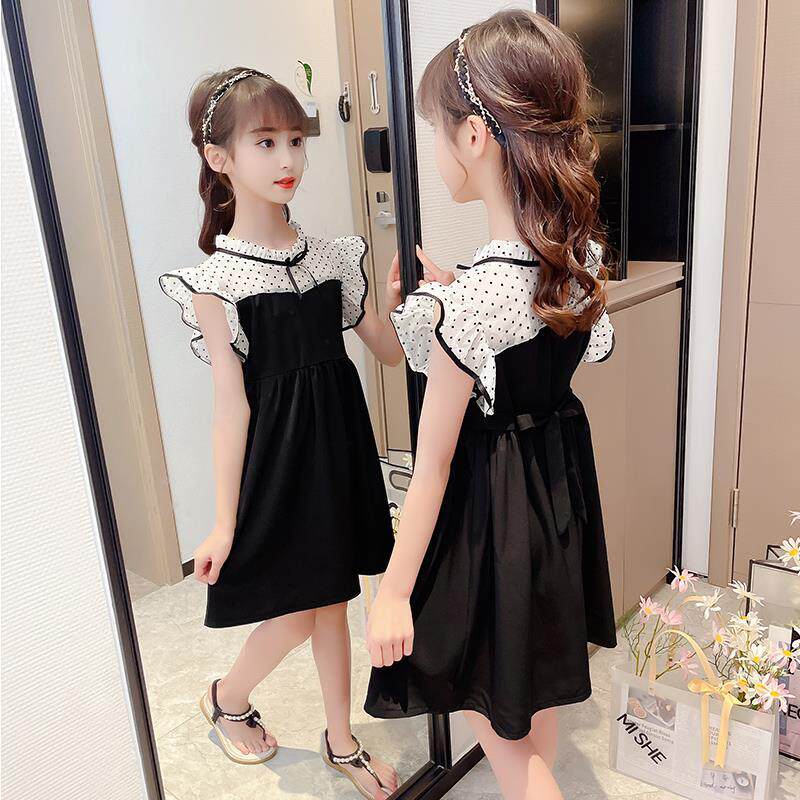 Korean girls mesh dress summer dress 2022 new girl Western style polka dot stitching fashion princess dress
