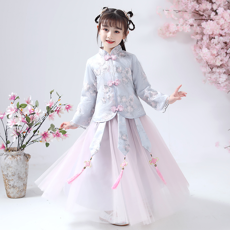 Children's Ancient Dress Girl Hanfu Super Fairy China Wind Tang Dress Long Sleeve Girl Cherry Blossom Princess Spring Autumn 12-year-old dress