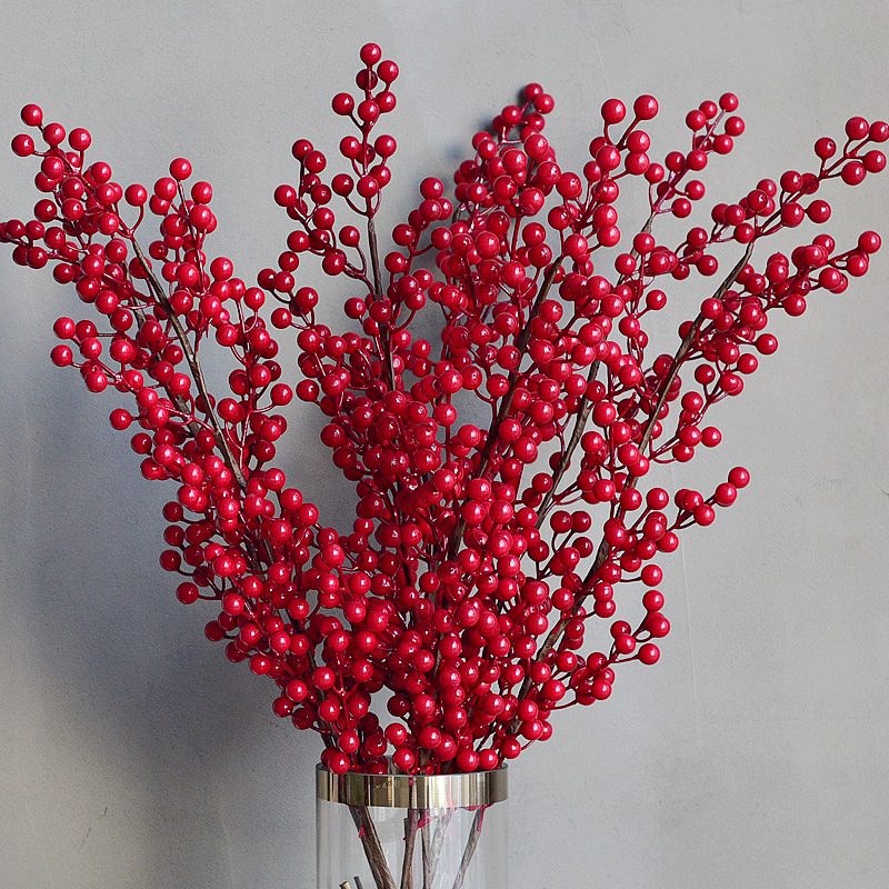 Facai fruit imitation flower ornament New Year flower arrangement bouquet red fruit North American holly living room fake flower dried flower decorative ornaments