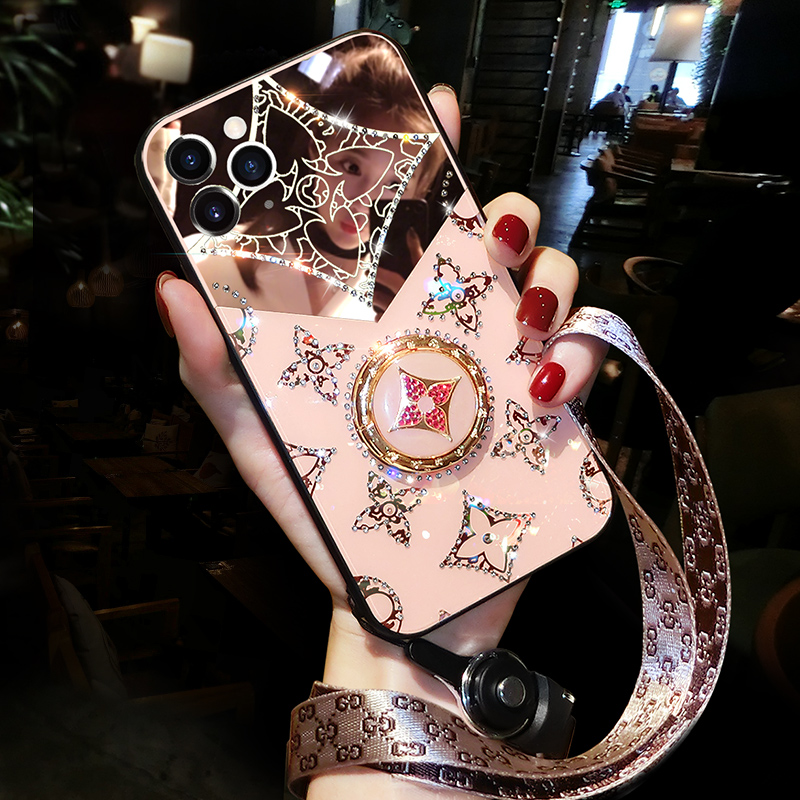 Mirror iphone13 mobile phone protective shell Women apply iPhone12promax luxurious upscale mesh red silicone soft shell