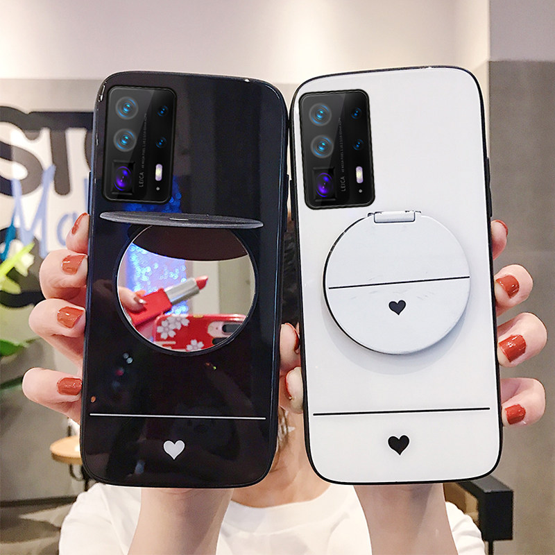 Suitable for Huawei P40 mobile phone protection shell P40pro protection shell cover glass mirror P40 full package anti-fall por female section Tide Card Creative Curved Screen Fashion Brief pr0 Cosmetic Mirror Loving 5g