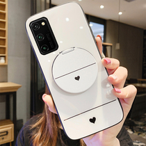 Suitable for Huawei Honor 30 mobile phone shell glory 30pro protective sleeve full package v30 silicone gel anti-fall v30pro womens loving glass 30s Makeup Mirror Bracket 5g minimalist por fashion