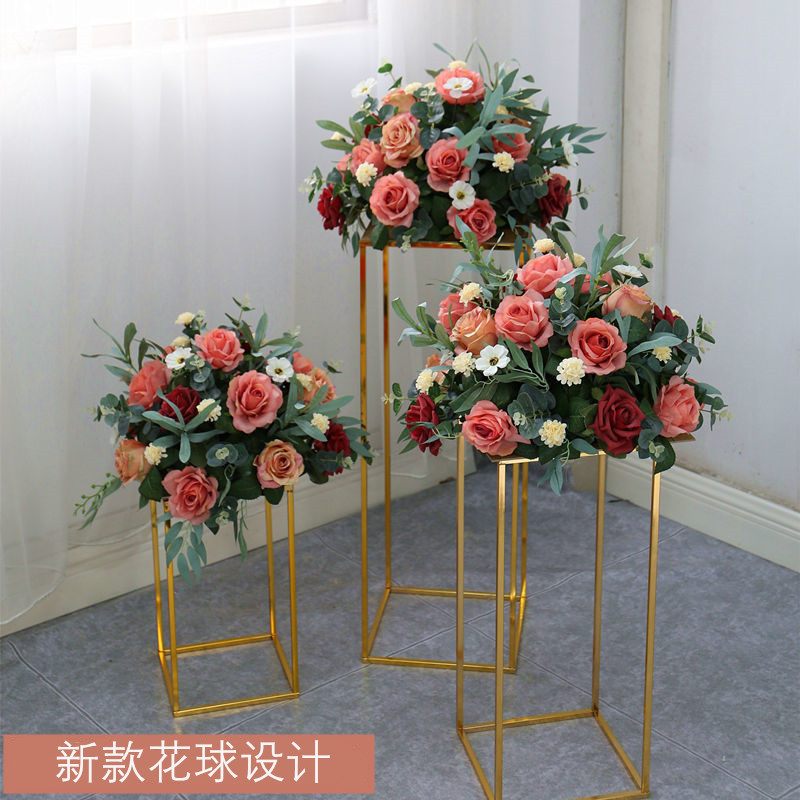 Wedding Road Flower Ball Welcome Podium Roman Column Flower Forest Department Wedding Stage Decoration Flower Imitation Rose