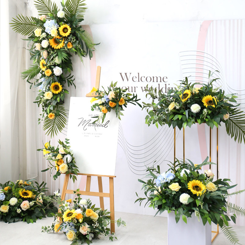 European-style wedding decoration will flower sunflower forest set stage row flower wall hanging silk flower props flower art