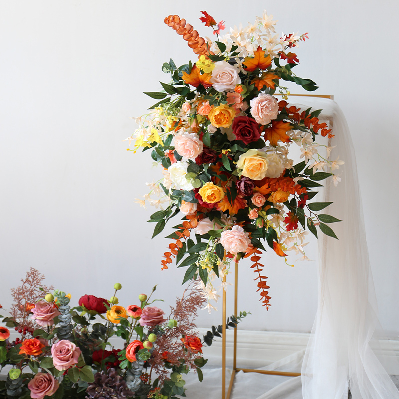 Fake flower decoration wall hanging flower autumn red row flower road leading arch stage decoration floral wedding flower silk flower wall flower