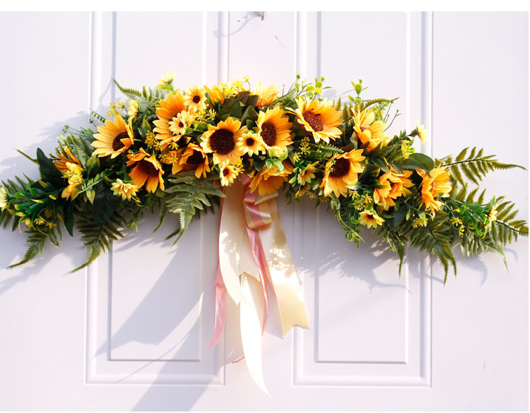 Wedding simulation sunflower wreath half ring irregular fake flower hanging decoration door decoration garland lintel decoration wedding room home
