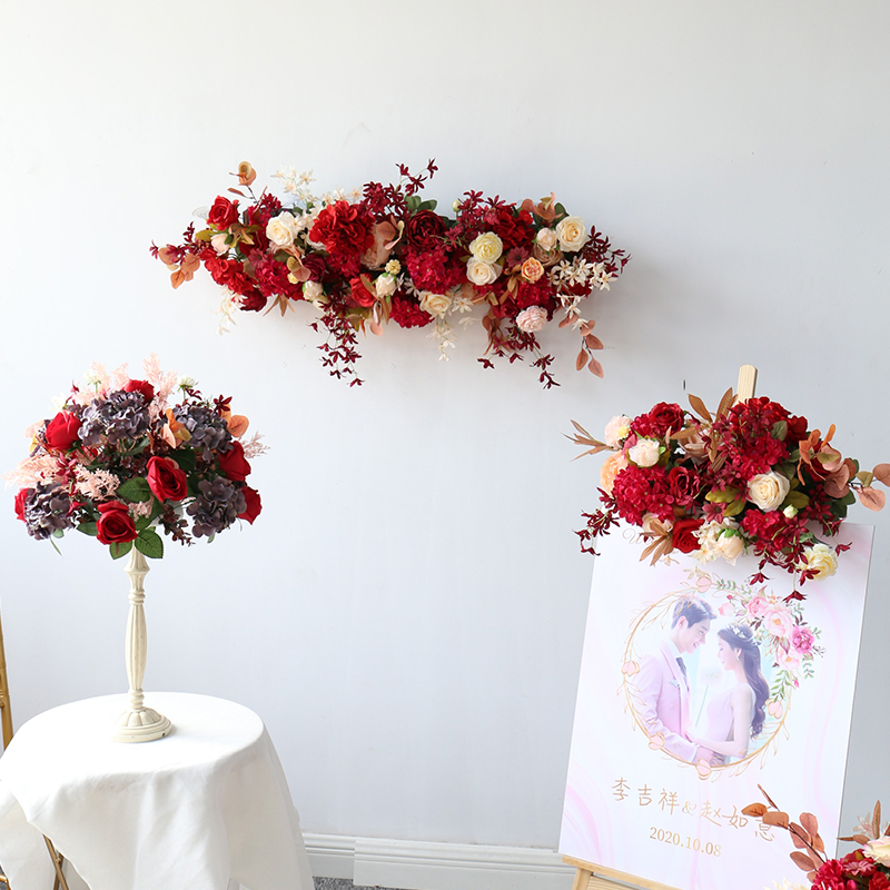 New wedding flower row simulation road leading flower Wedding decoration T stage decoration floor row hotel floral art long strip flower