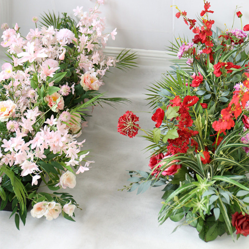 Wedding simulation flower ground row flower road lead forest department long green plant flower row Wedding silk flower stage arrangement decorative floral art