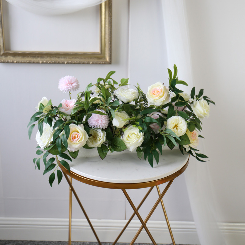 New champagne color wedding flower arrangement stage decoration simulation road leading flower props Floor arrangement Wedding hotel decoration