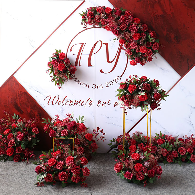 Wedding flower row Runway flower arrangement Hotel floral simulation road guide Wedding decoration props wall hanging long flowers