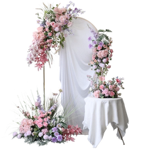 Mariage rose Mise en place Fleurs Fleur Fleur Fleur Fleur de peloton Arches Piles florales montées sur le mur Photo Live Background Flowers