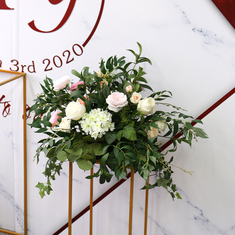 Opening flower basket simulation flower forest series green flower ball celebration opening silk flower housewarming business high-end tripod flower basket