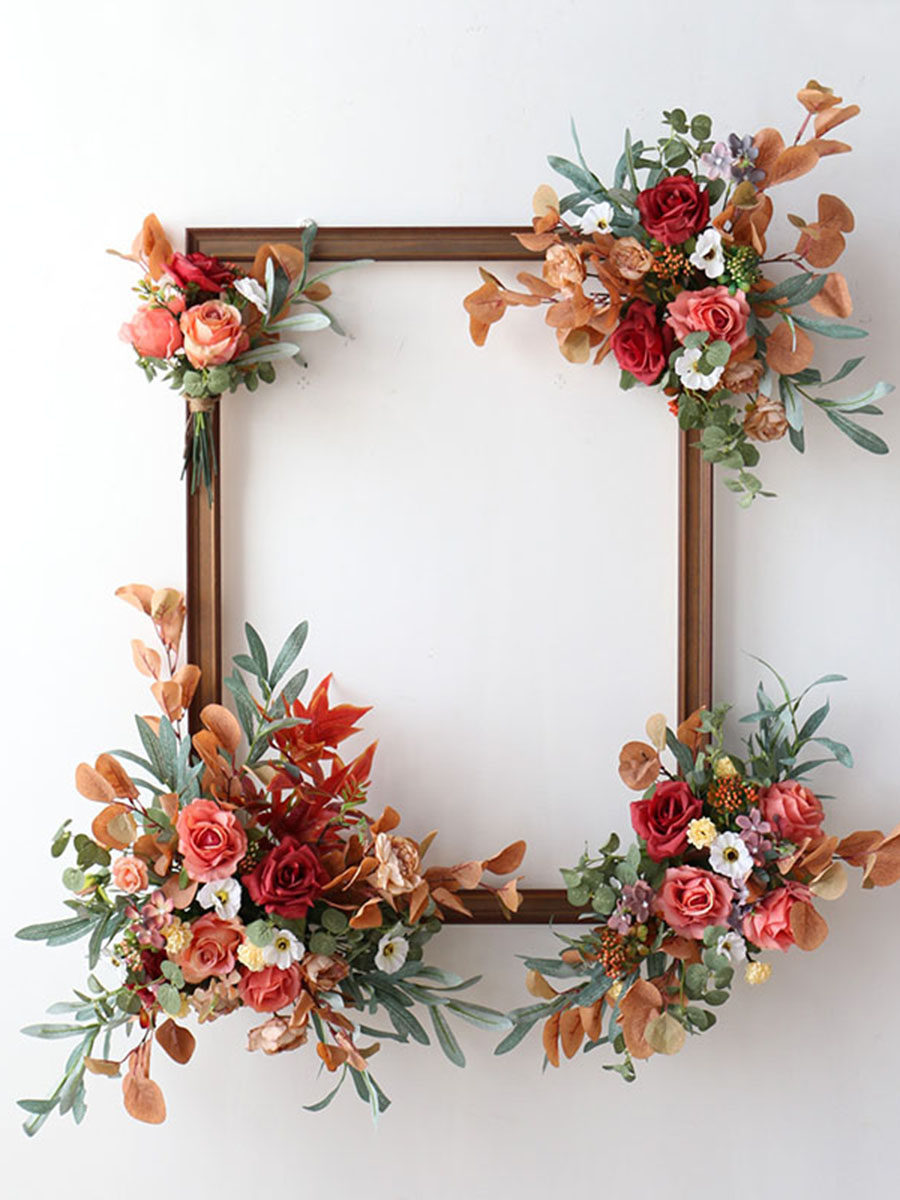 Creative wall decoration vintage artificial rose old wood photo frame café hotel shop decoration floral wall hanging artwork