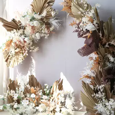 Retro floral decoration Pu fan sunflower leaf palm leaf arch wall hanging row flower wedding arrangement shop soft decoration