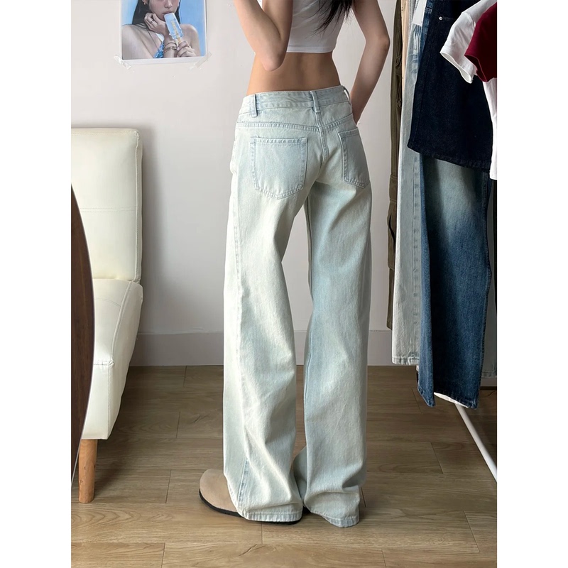 Petite 145cm American Retro Light-Colored Slim Straight-Leg Jeans New Low-Rise Slimming Hot Girl Wide-Leg Floor-Length Pants Petite 145cm American Retro Light-Colored Slim Straight-Leg Jeans New Low-Rise Slimming Hot Girl Wide-Leg Floor-Length Pants