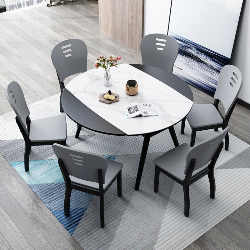 Solid wood dining table and chair Rock plate table Modern simple dining table and chair combination Household small household foldable dining table