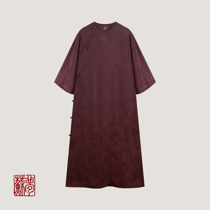 {Su Meng}【Zhu Luofu】Red Cloud Gauze Round-Necked Robe with Diagonal Collar 0101654