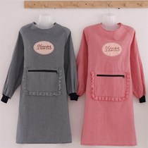 Han Edition Pure Cotton Fashion Womens Apron Long Sleeve Kitchen Cooking Hood Dressing Gats Anti Oil Stain Work Clothes Mens Hood