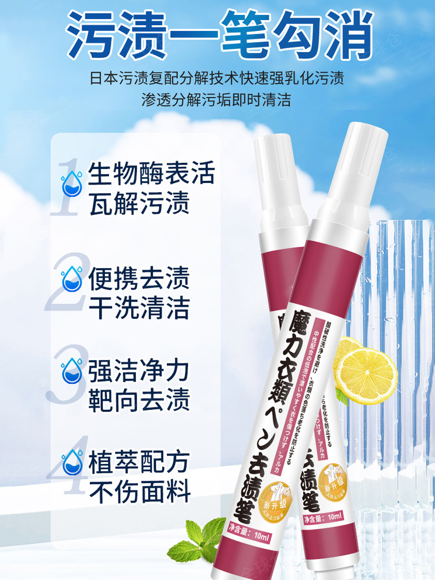 Stain Remover Pen for Clothes, No-Wash Cleaning, Portable, Instant Oil Stain Removal, White Clothes Cleaning Penetrant, On-The-Go Emergency Kit 1