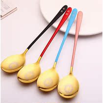 Lettering 304 stainless steel spoon plated titanium spoon Korean cute cartoon spoon adult students eating spoon