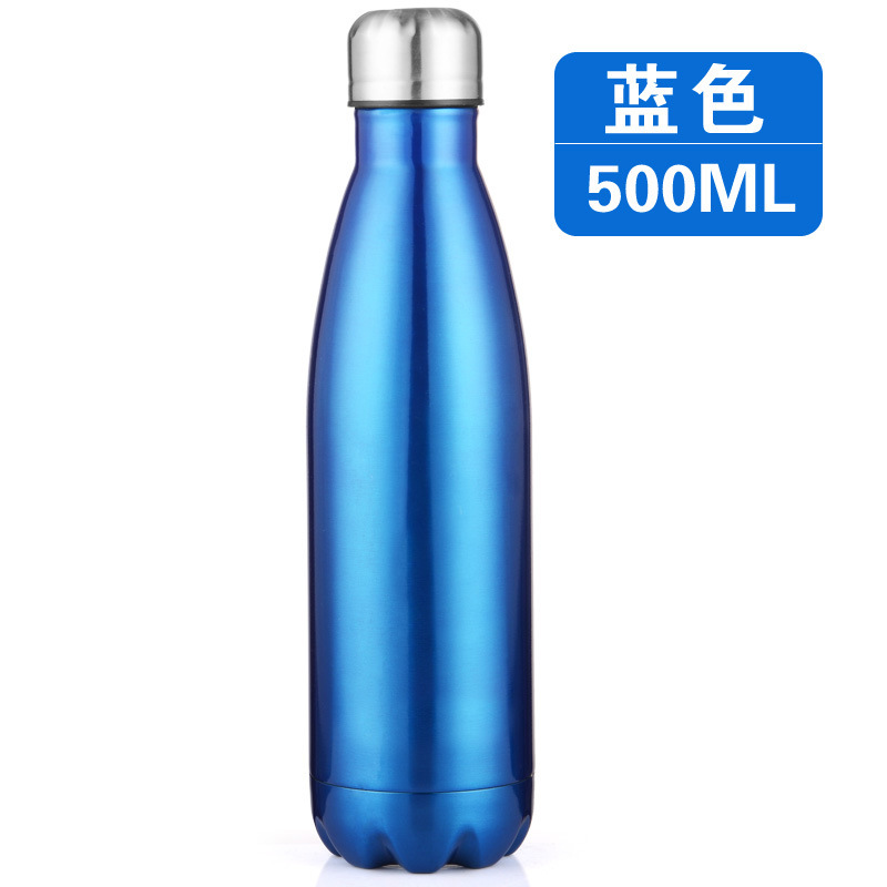 Bright Dark Blue 500MlCoke bottle vacuum cup double-deck motion  304 stainless steel bowling glass