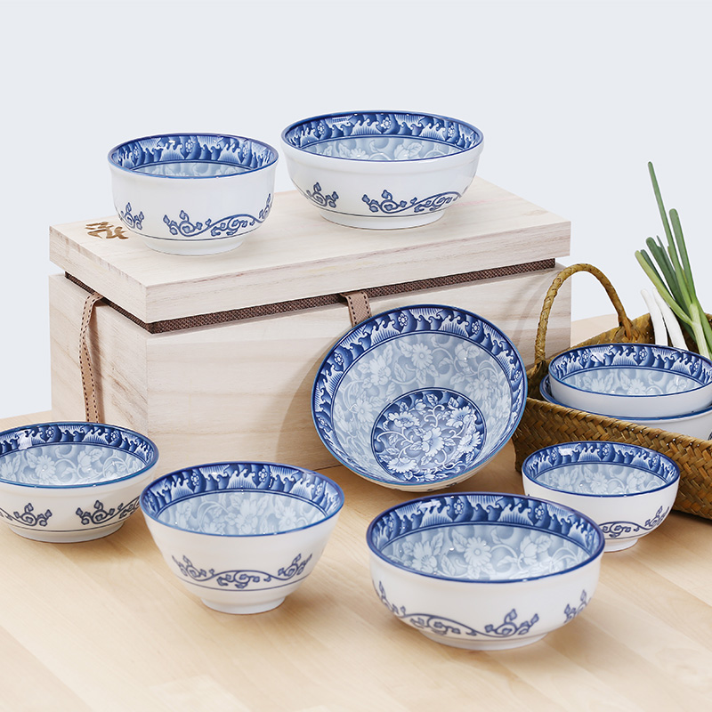 Orchid bowls Chinese style suit TaoShang Korean rice home under the glaze color of blue and white porcelain tableware job suits for