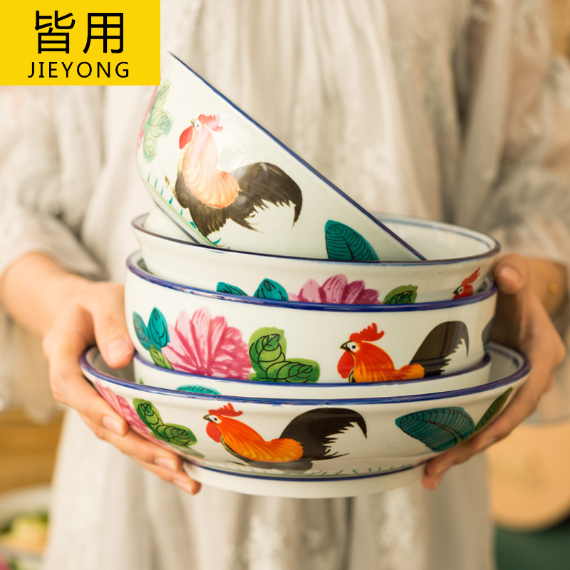 Rainbow such to use Hong Kong TVB chow rooster bowl of retro nostalgic old chicken male bowl of household ceramics move Rainbow such use
