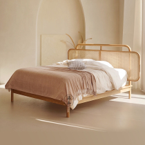 Rattan furniture Nordic ins solid wood rattan bed 1 8 meters simple double bed master bedroom rattan bed post-modern B&B