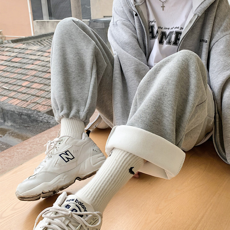 Gray beam foot sweaters female spring and summer direct tube loose and thin, small man casual broad leg pants in tide
