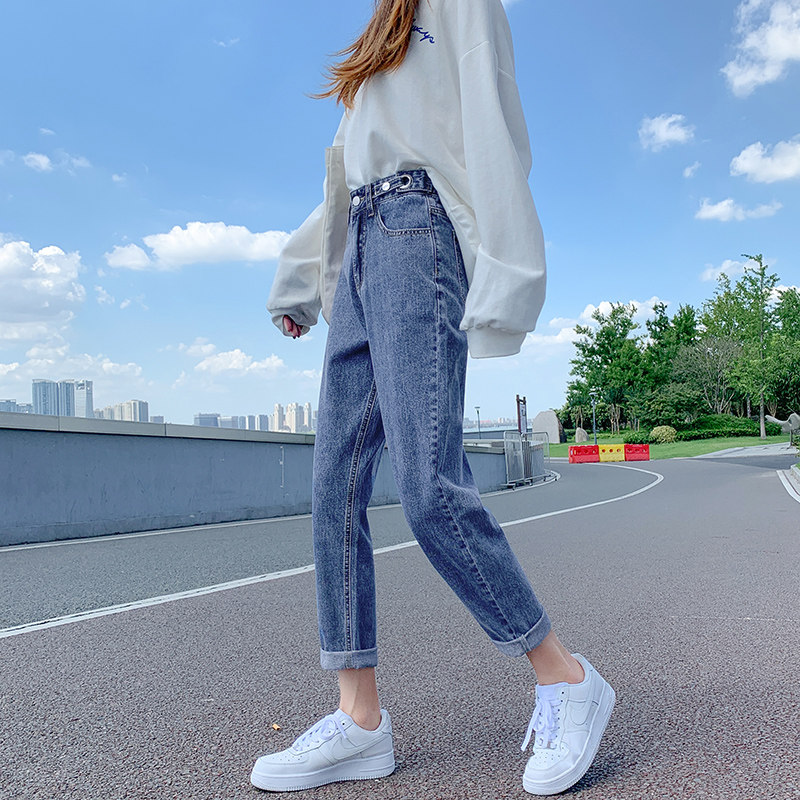 Straight wide-leg jeans women's 2022 summer new high-waisted loose and thin harem trousers dad lob pants tide