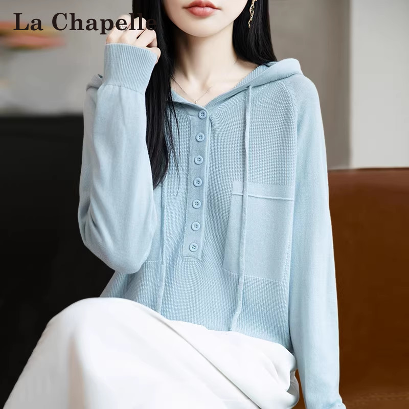 La Chapelle Autumn Hooded Sweatshirt Knitted Base Shirt for Women, Spring and Autumn Inner Wear Top, Stylish Plus-Size Women's Sweater