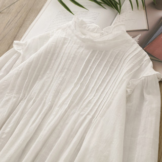 秋季新款木耳花边立领长袖衬衫女后背纽扣甜美褶皱设计减龄娃娃衫