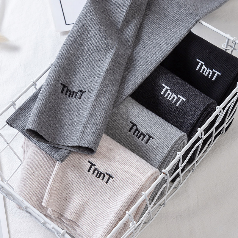 Pure cotton gray inner lap pants female outwear plus size spring autumn season tight body thread high waist elastic display slim fit pants