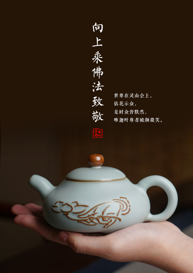 Green has already your up single pot hand flat pot teapot to restore ancient ways your porcelain of jingdezhen ceramics kung fu tea Green home day