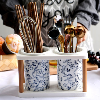 Drainage rack japanese style storage box ceramic chopstick holder