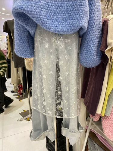 Кружевные блестки для ногтей, демисезонная штора, юбка, фартук, мини-юбка, в цветочек, высокая талия