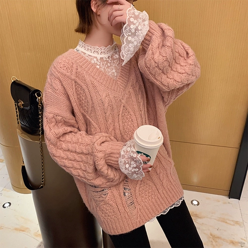 Кружевной демисезонный приятный телу лонгслив, высокий воротник, 2020, в западном стиле