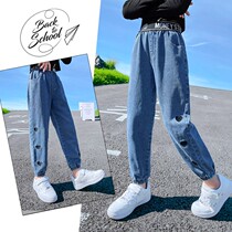 Girls' jeans 2021 New Spring Han version of children's pants Girls trousers Spring and Autumn Foreign Vulnerability Harun Pants