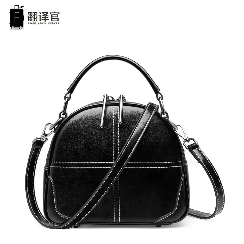 Translator cowhide women's bag shoulder messenger bag women's leather bag retro small round bag fashion trend all-match