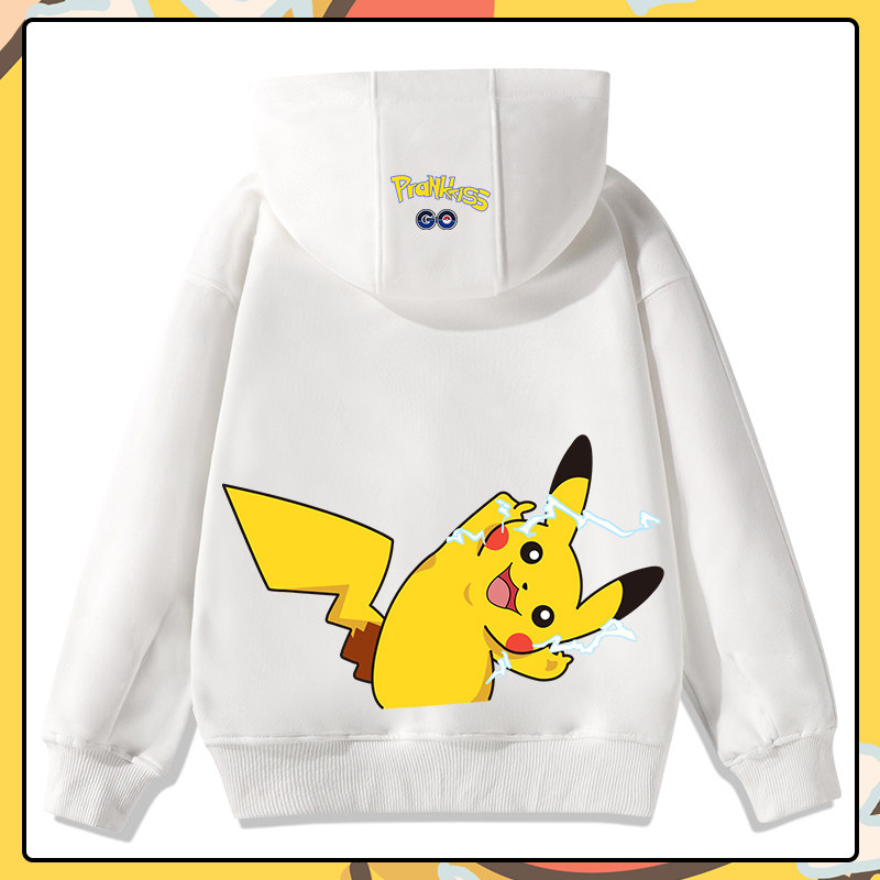 Pikachu hooded sweatshirt children's winter plus velvet thick warm boys' white coat girls' autumn clothes