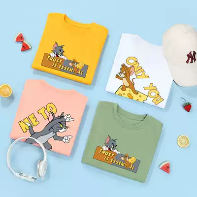 Cat and Mouse T-shirt children boy short sleeve cotton white girl Tide brand half sleeve base Korean tide candy color