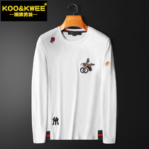 White Spring Autumn Season Men T-Shirt Undershirt Blouses Long Sleeves Slim Fit Embroidery Trend Round Collar Compassionate Man Thin