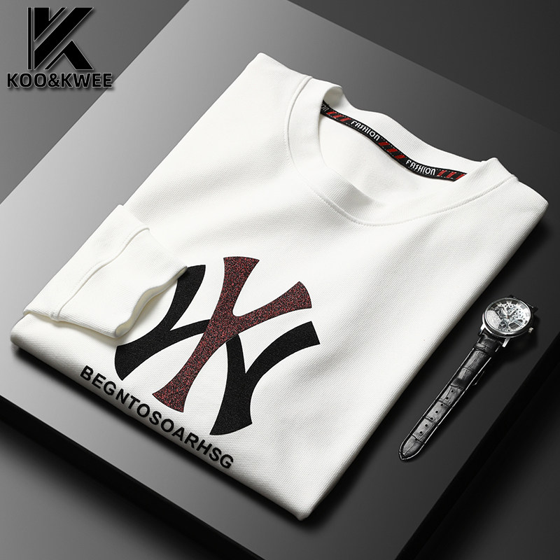 Embroidered white long sleeves T-shirt men's body 2021 new autumn and winter Chauded men beating undershirt garnter thickened T-shirt