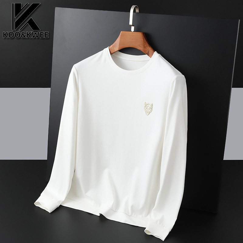 Round collar Long sleeves T-shirt Men's spring autumn season New pure color printed beating undershirt with autumn clothing blouses white autumn clothes